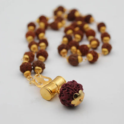 Cueen™ Mahakal Tabiz Damru Trishul Locket With Rudraksha Golden Cap Mala for Men and Women (Buy 1 Get 1 FREE)