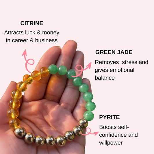 Cueen™ Green Jade, Citrine & Pyrite Natural Crystal Healing Bracelet