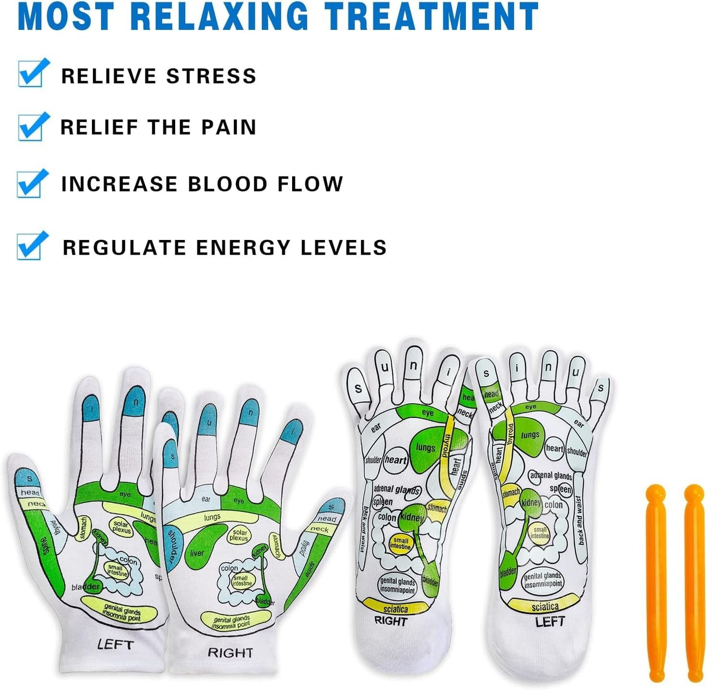 Cueen™ Acupressure Reflexology Socks and Gloves Tool Set