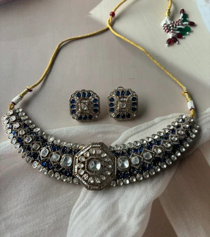 Deepika Padukone inspired mossanite polki American diamond statement choker set with studs