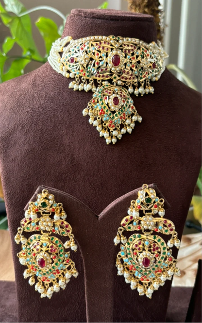 Exclusive Jadau kundan choker - Gold Plated with Earrings