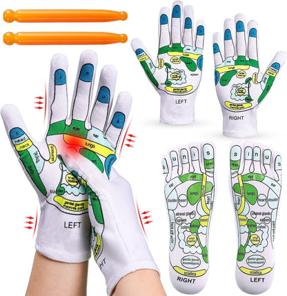 Cueen™ Acupressure Reflexology Socks and Gloves Tool Set