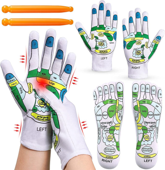 Cueen™ Acupressure Reflexology Socks and Gloves Tool Set