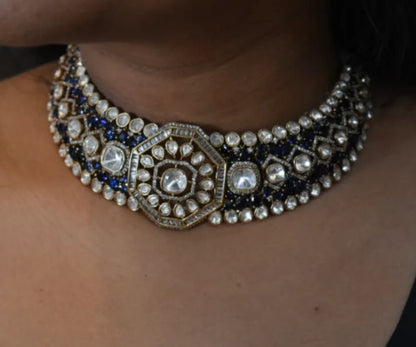 Deepika Padukone inspired mossanite polki American diamond statement choker set with studs