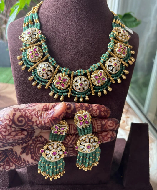 Emerald Grace Kundan Necklace Set