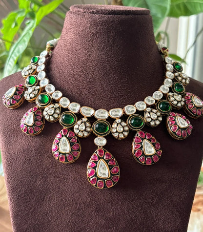 Noorani Ruby Emerald Victorian Kundan Necklace Set with Maang Tikka