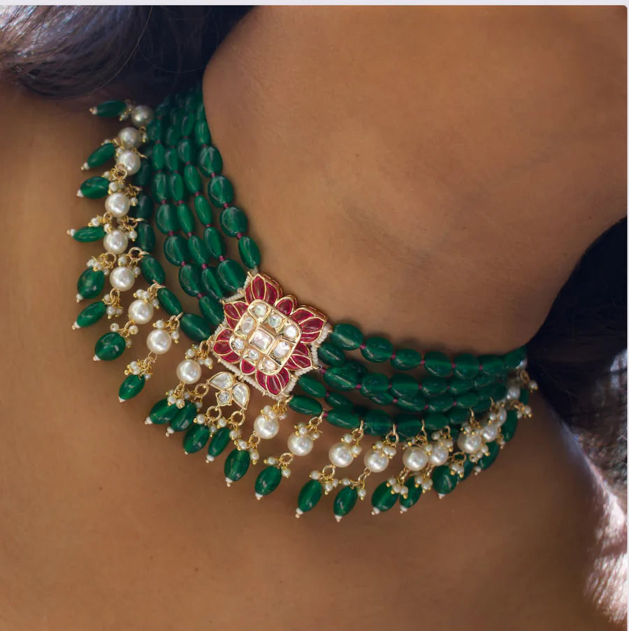 Sonakshi Sinha inspired emerald choker with matching jhumki