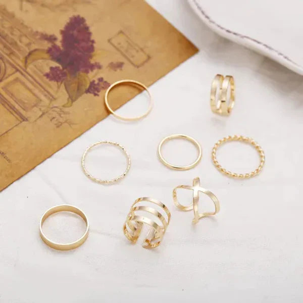 CUEEN MULTI DESIGN GOLD FINGER RING SET (ADJUSTABLE)