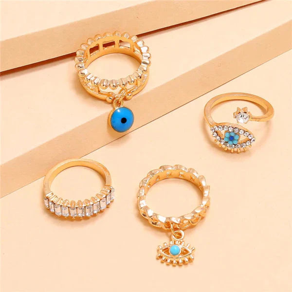 CUEEN EVIL EYE FINGER RING SET (ADJUSTABLE)