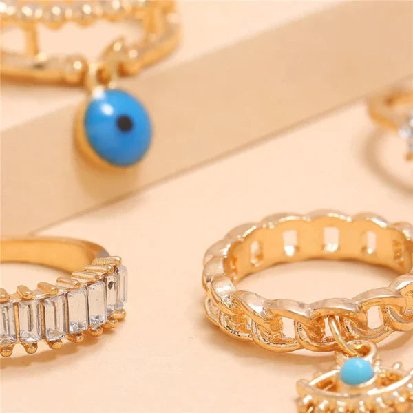 CUEEN EVIL EYE FINGER RING SET (ADJUSTABLE)