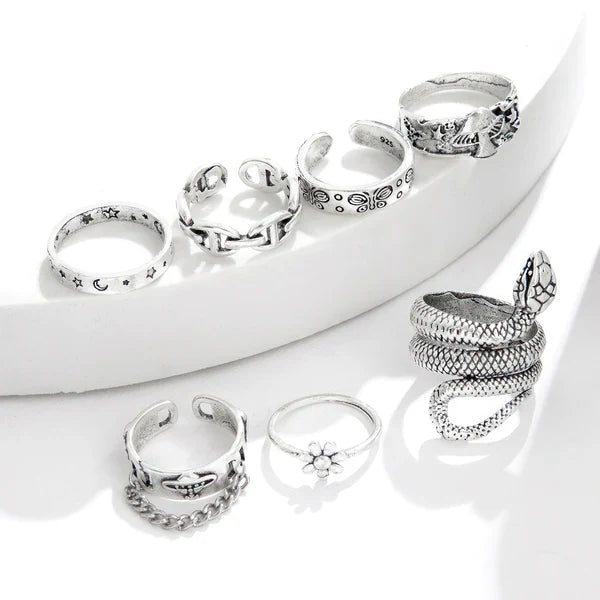 CUEEN MULTI DESIGNS RING SET (ADJUSTABLE)