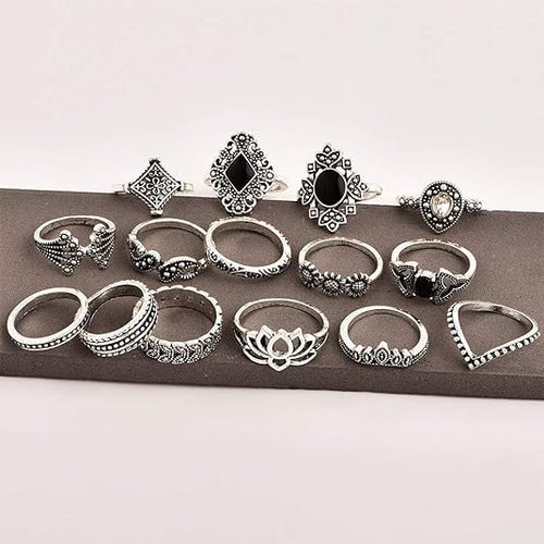 CUEEN MULTI DESIGN OXIDISED 15 RINGS SET (ADJUSTABLE)