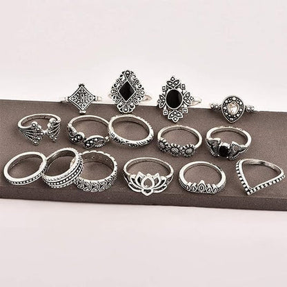 CUEEN MULTI DESIGN OXIDISED 15 RINGS SET (ADJUSTABLE)