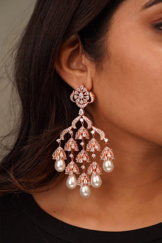 Daaria Oversized Diamond Danglers with Pearls