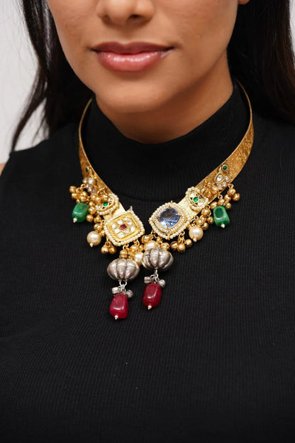 Nirali Banjaran Statement Collar Necklace | Gold And Silver Polish