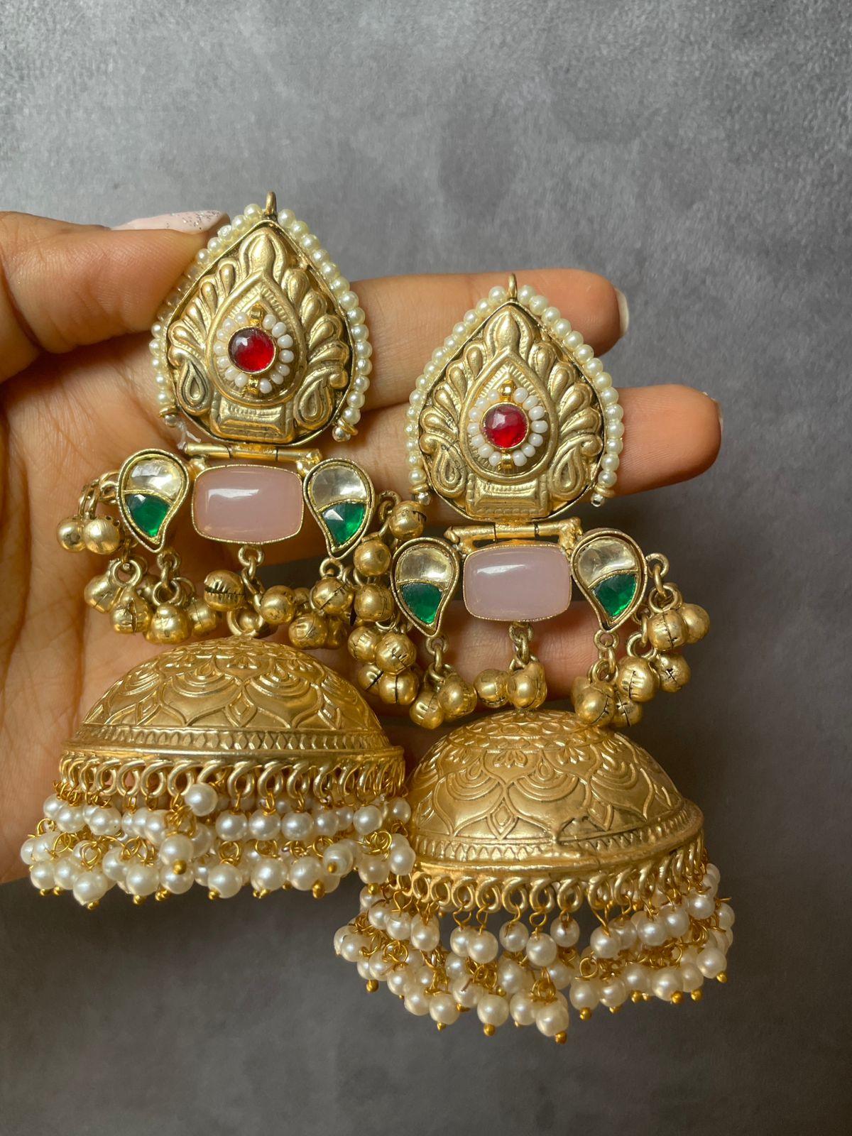 Ravina Oversized Gold Banjaran Jhumkas